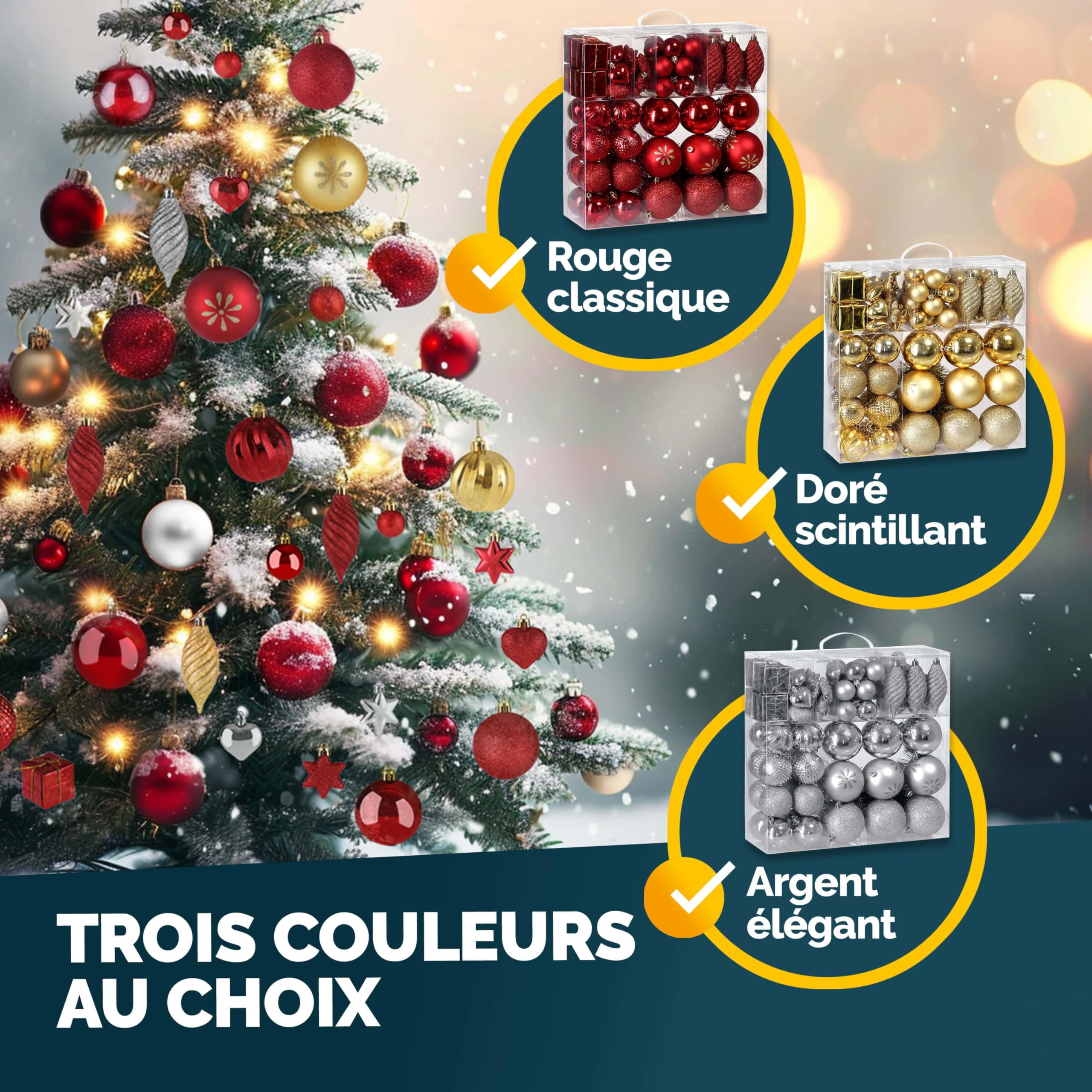 Lot de 103 Boules de Noël Rouge Décorations pour Sapin en Plastique Robuste Décoration de Noël intérieur extérieur