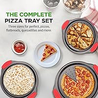 Vista 9 de NutriChef 3-Piece Pizza Tray Set with Silicone Handles - Round Nonstick Pizza Pan with Perforated Holes, Durable Carbon Steel, Small, Medium, Large