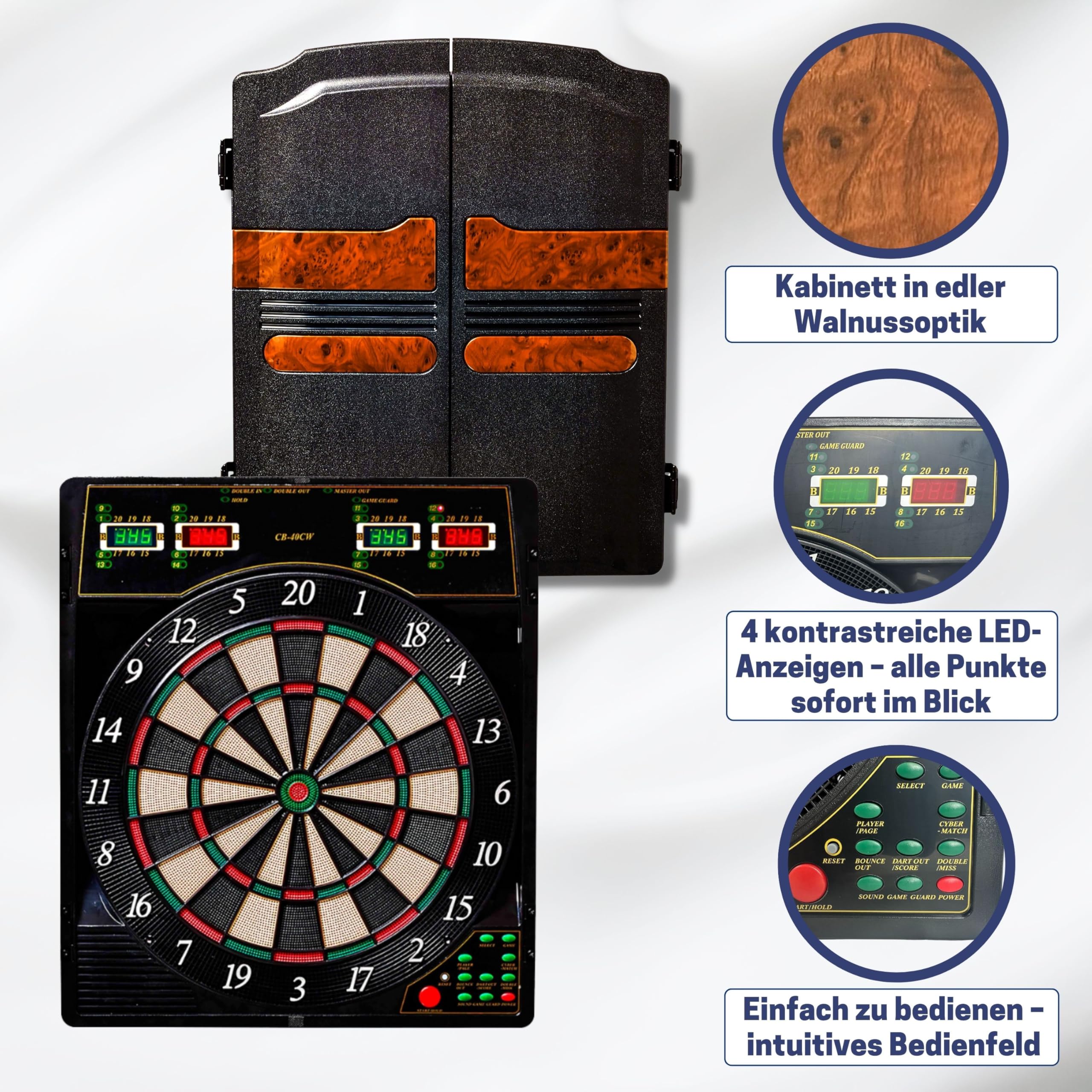 Best Sporting Dartscheibe elektronisch Oxford Evolution I E-Dartscheibe mit LED-Anzeigen, inkl. 12 Dartpfeile & 42 Ersatzspitzen I 1-16 Spieler I 27 Spiele -159 Varianten