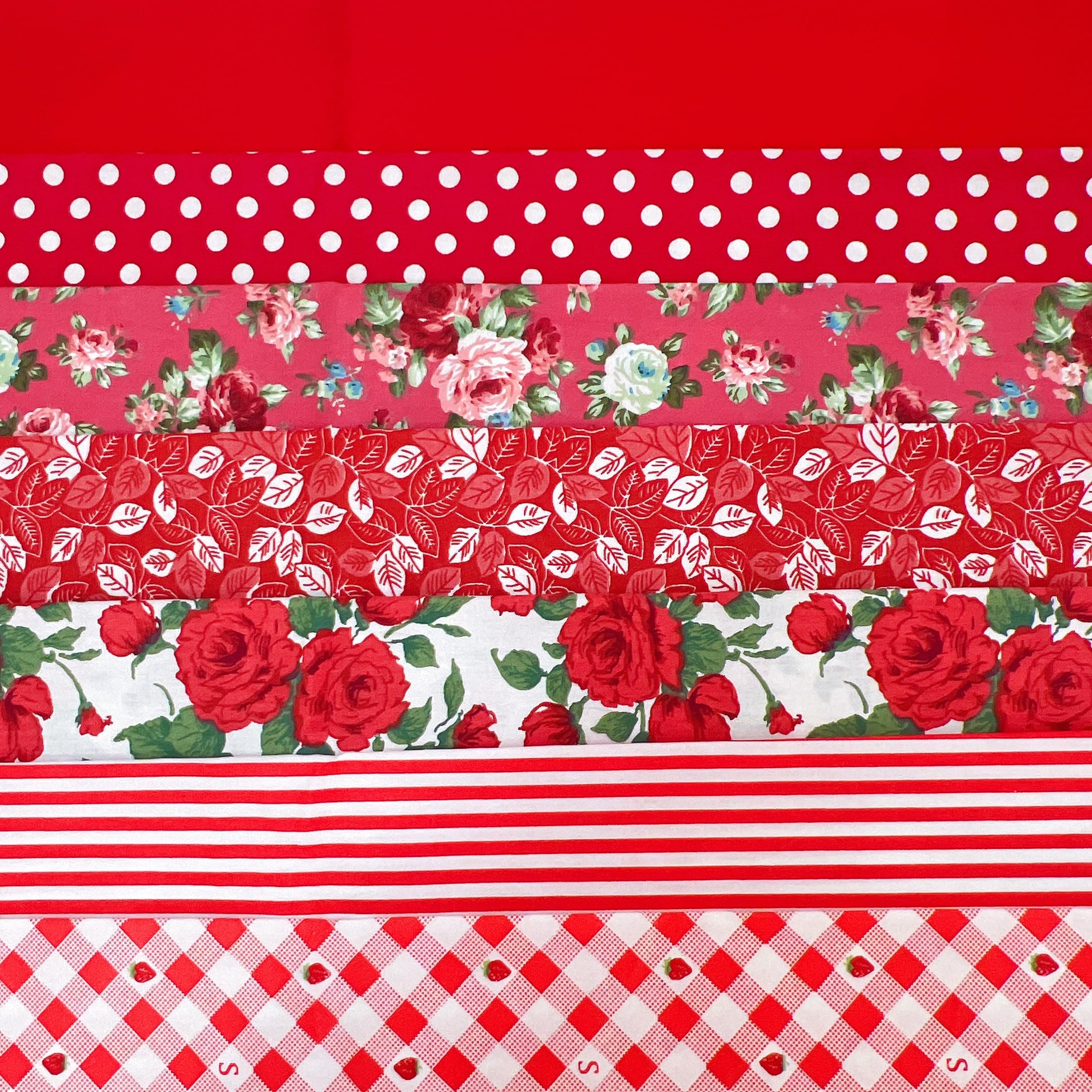 Cotton Fabric DIY Making Supplies Quilting Patchwork Fabric Fat Quarter Bundles DIY for Quilting Cotton Patchwork Cushions (red Flowers, 20" x 20")