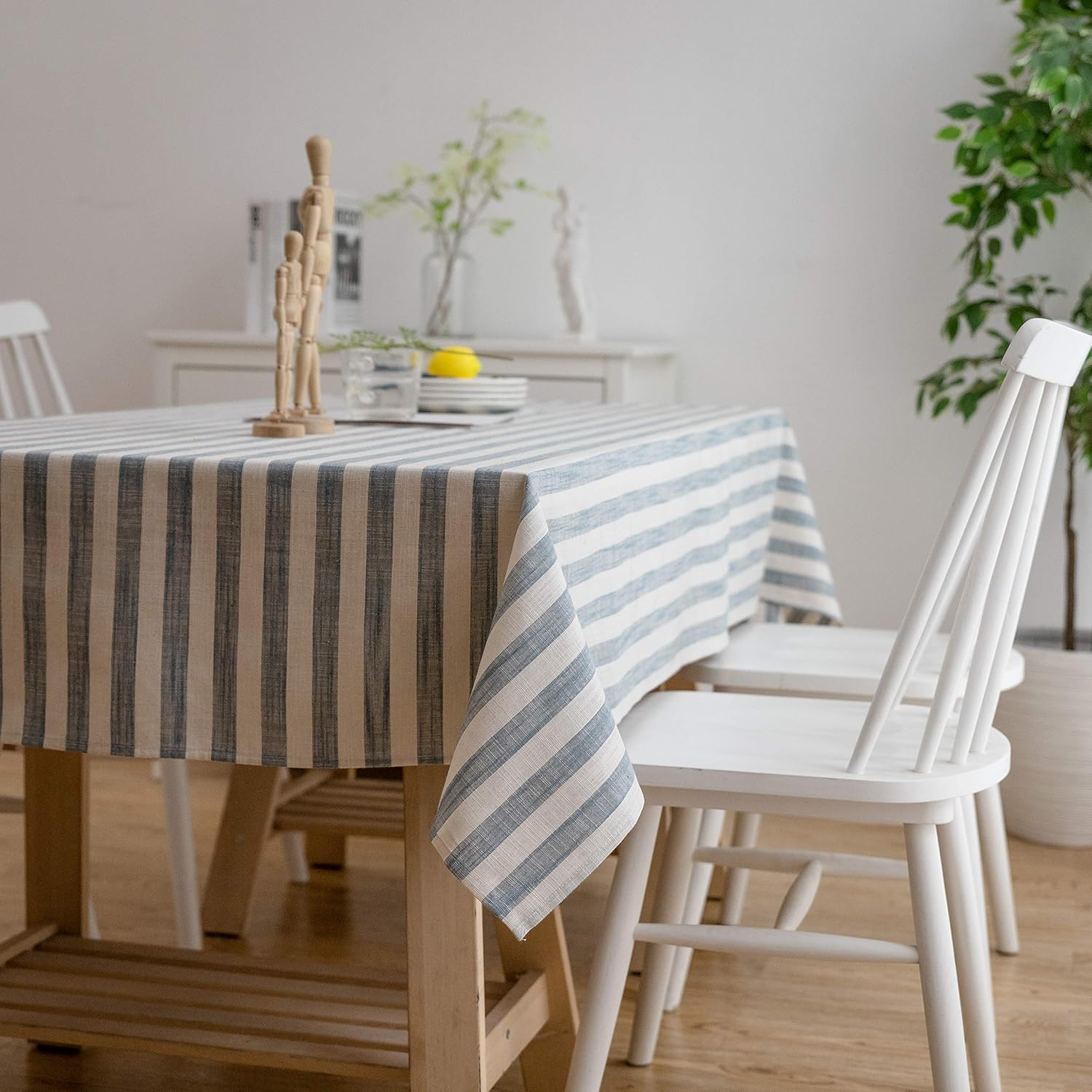 Aquazolax Boho Tablelcoth Rectangular Blue and White Striped Table Cloth 84 Inches Long for 6 Foot Rectangle Dining Kitchen Coffee Tables, 54 Wide, Blue