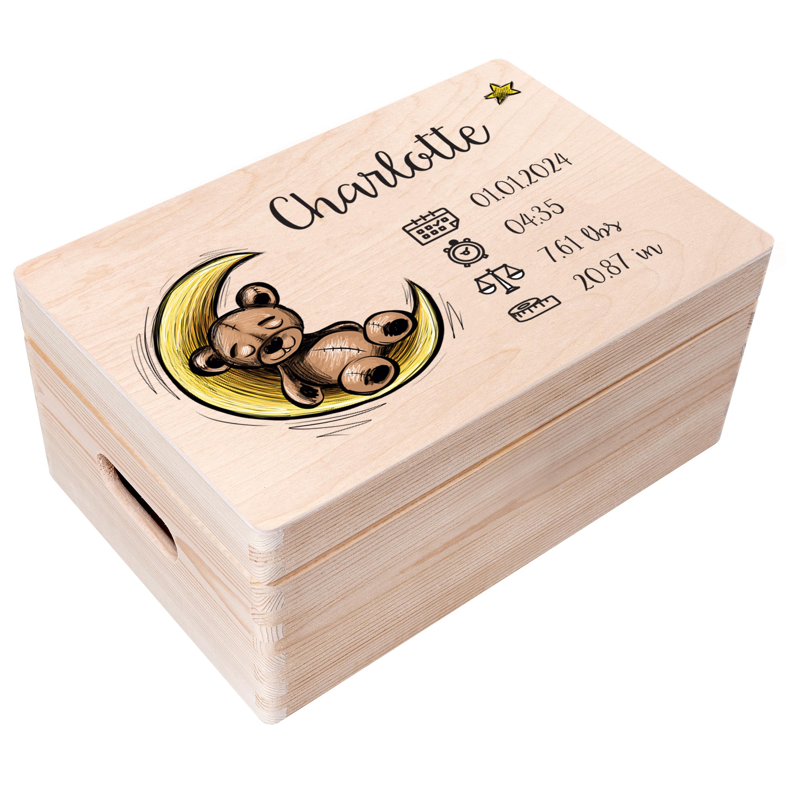 Creative Deco Personalised Baby Memory Box | Custom Keepsake Boxes | Unique Gift for Newborn Boy or Girl | Customised Wooden Storage Box with Hinged Lid | UV Print