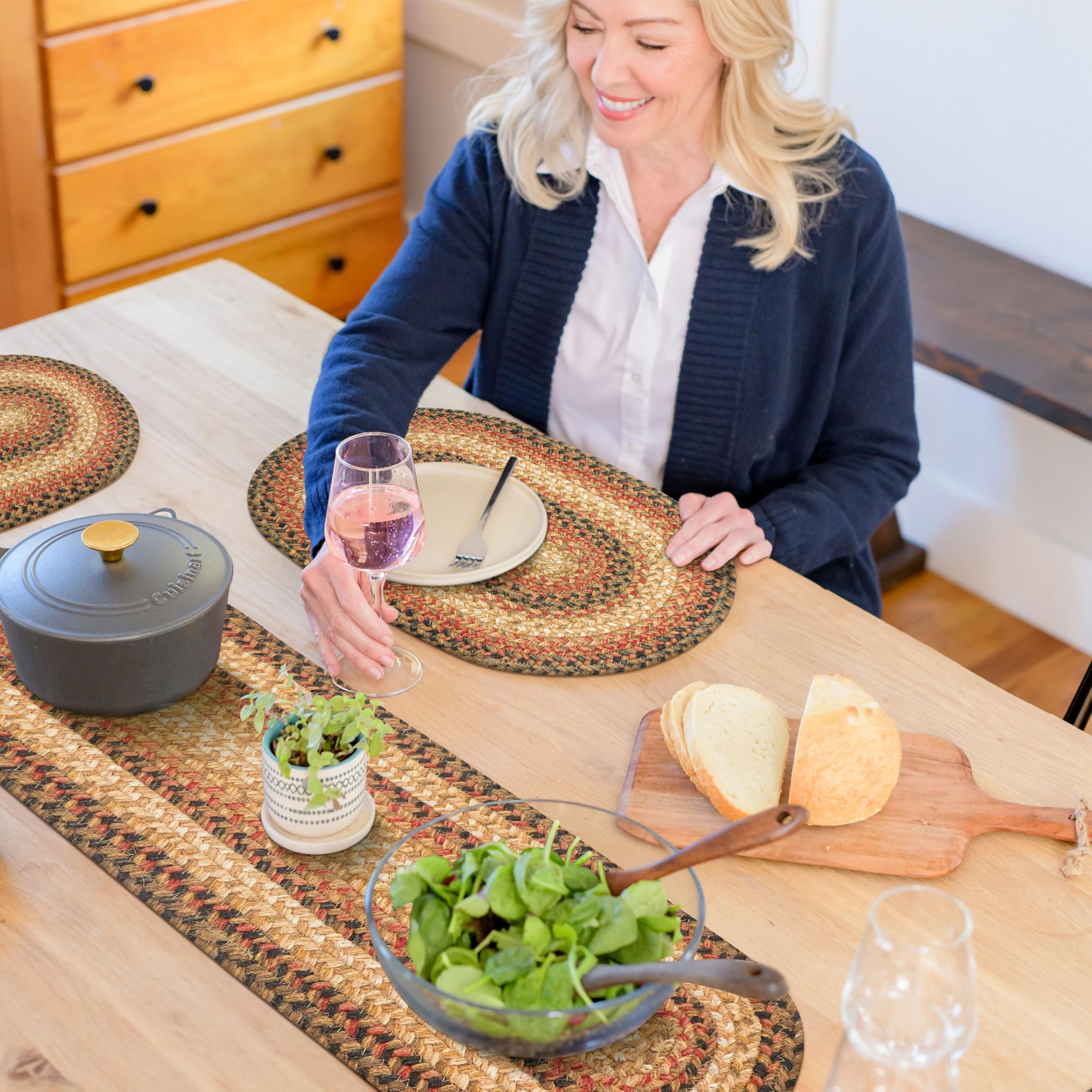 Homespice Russet Braided Oval Table Runner, Warm Country Decor, Multicolor 11x36 - Jute Dining Table Accessories - Rich Colors, Easy to Clean, Durable