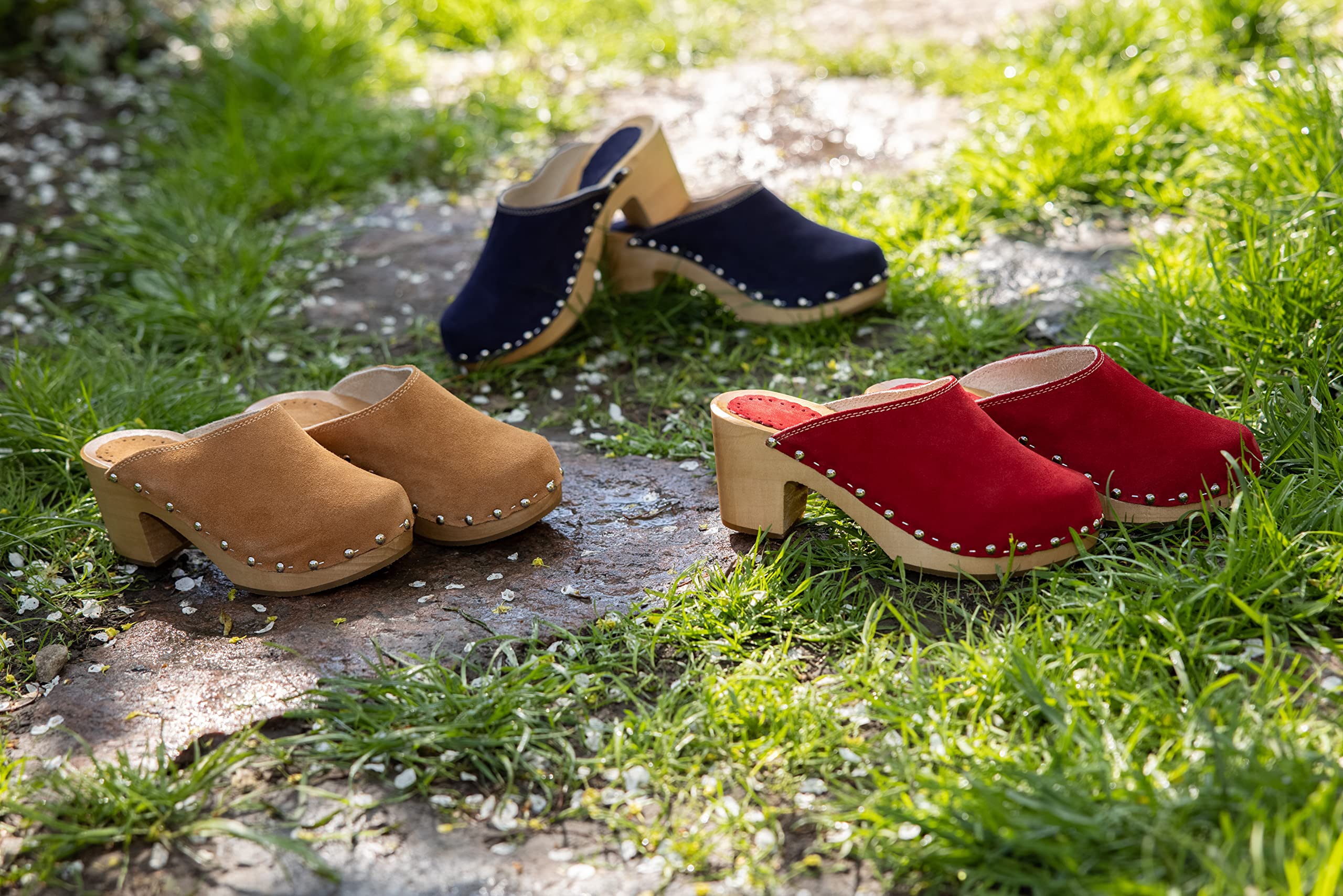 BeComfy Femme Sabots Suède Talons Hauts Mules Naturel Cuir Daim Chaussures en Bois 35-41 EU