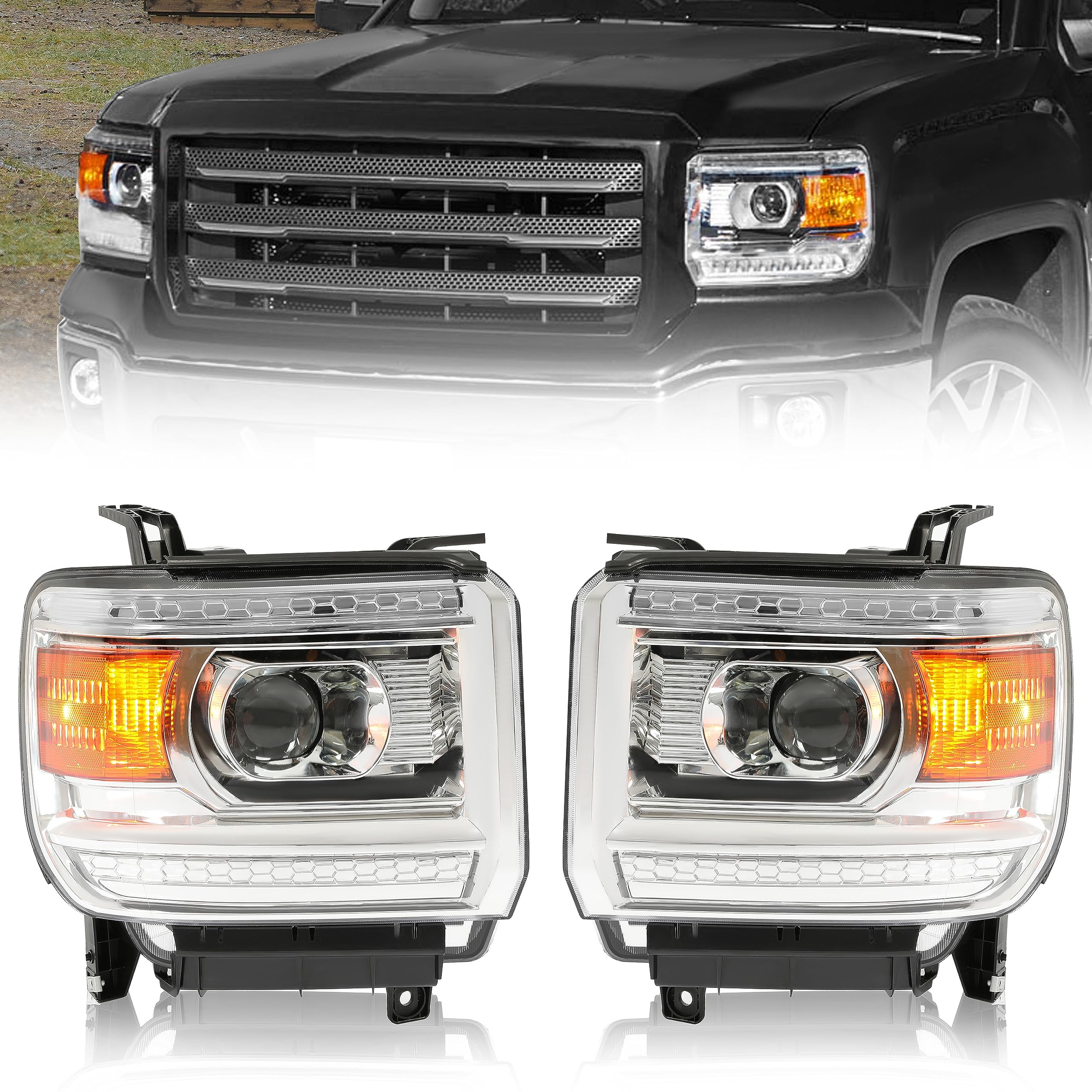 Photo 1 of HECASA Projector Headlight Assembly Compatible with 2014-2019 GMC Sierra 1500 2500HD 3500HD Base/Denali/SLE/SLT