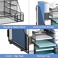 Vista 6 de SUPEASY Organizador de escritorio de malla de 5 niveles con soporte para archivos y sujetalibros, organizador de bandejas de papel de metal con 2