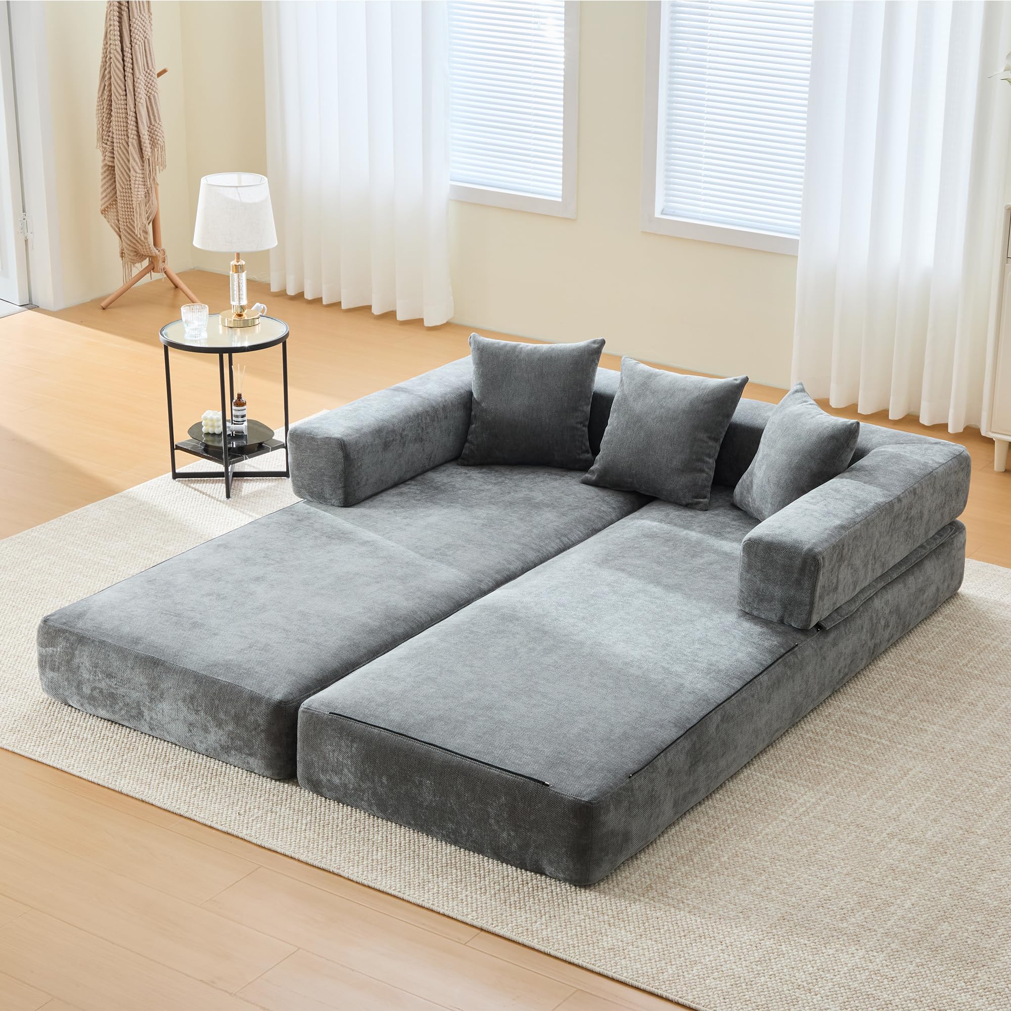 Sapgaks Sofá de Chenilla Modular, sofá de compresión, se Puede Montar libremente y es fácil de Instalar. Lateral Equipado con Aufbewahrungstaschen y Fondo Antideslizante. (Gris Oscuro)