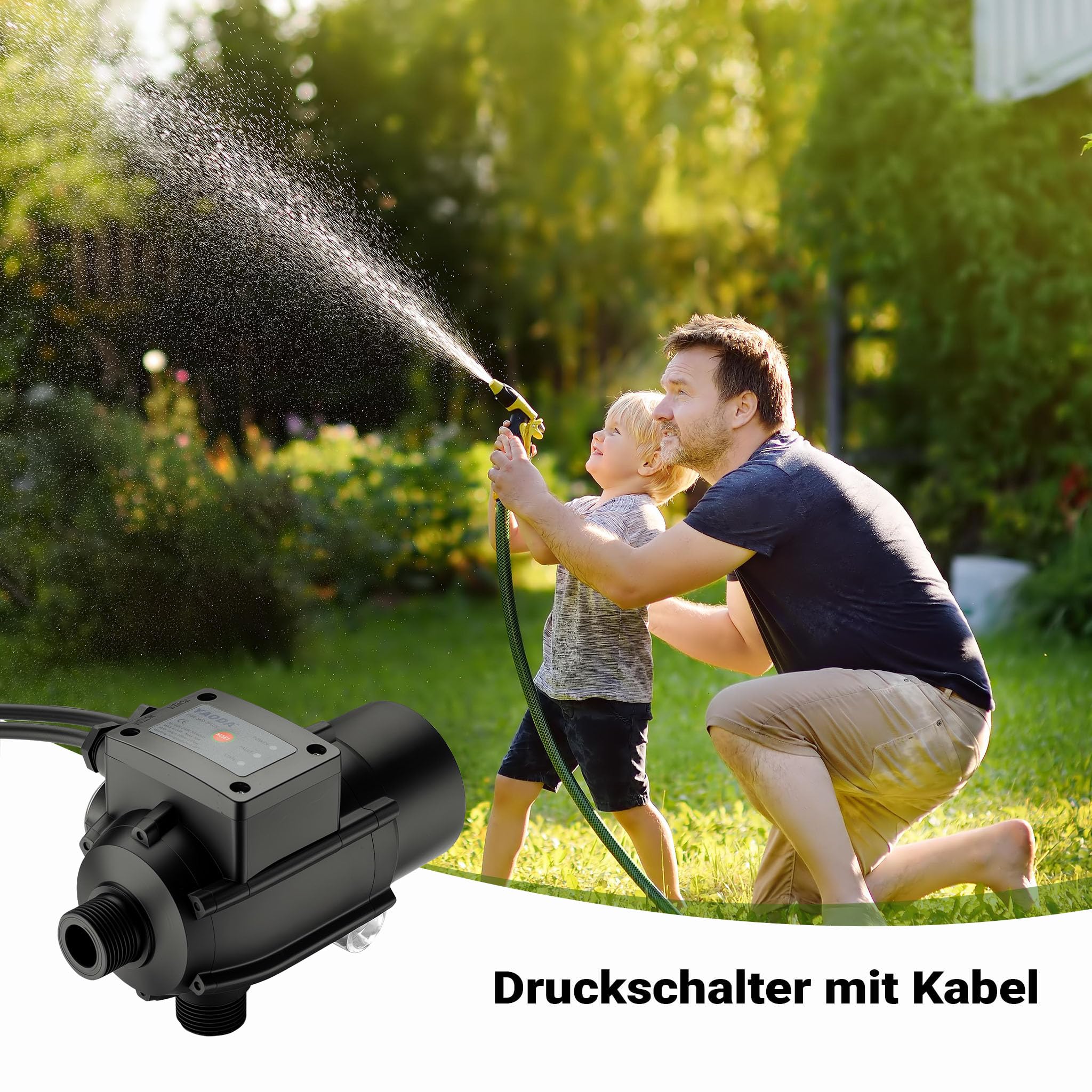 Wiltec Druckschalter mit Kabel EPC-2 230V bis 10 bar, Druckwächter mit Trockenlaufschutz für Hauswasserwerke und Pumpen, zuverlässige Pumpensteuerung