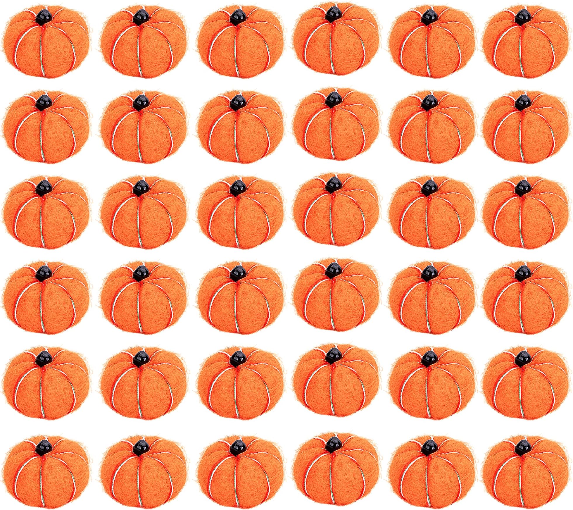 Sfcddtlg 36 PCS Halloween Small Felt Pumpkin-Mini Fall Autumn Handmade Wool Felt Pumpkins for Crafts Thanksgiving Halloween Farmhouse Decoration(Pumpkin Color)