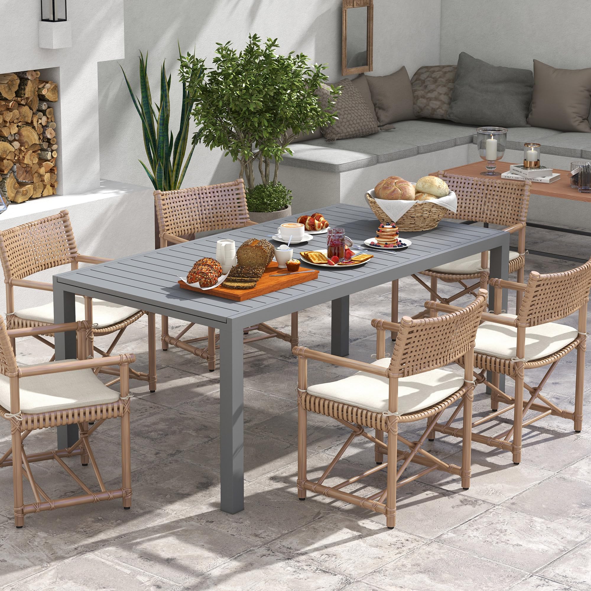 Outsunny Mesa de Jardín Extensible 180/240x94x73 cm Aluminio Gris Oscuro | Mesa de Comedor Exterior Rectangular, para 6-8 Personas, Carga 50 kg, para Balcón