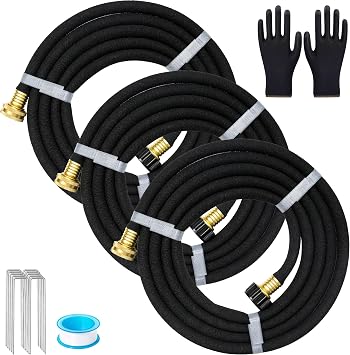 AMRITA 1/2"Soaker Hose KIT, 10ft 3Pack Garden Drip Hoses Brass Couplings | Soaker Hoses Foundation Watering,Garden Beds,Vegetable,Lawn,Trees Watering Irrigation,70% Water Saving1/2-10FTX3