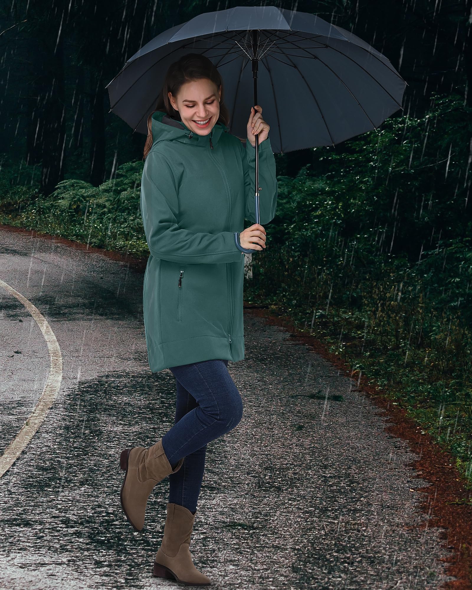 33,000ft Veste softshell légère avec capuche - Veste fonctionnelle pour femme - Doublure polaire - Coupe-vent - Respirant - Manteau long à capuche pour le cyclisme, la randonnée en plein air