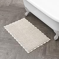Laura Ashley Heathered Crochet Border Bath Rug - 100% Cotton 20x32 Skid-Resistant Mat, Taupe Sandshell Luxury