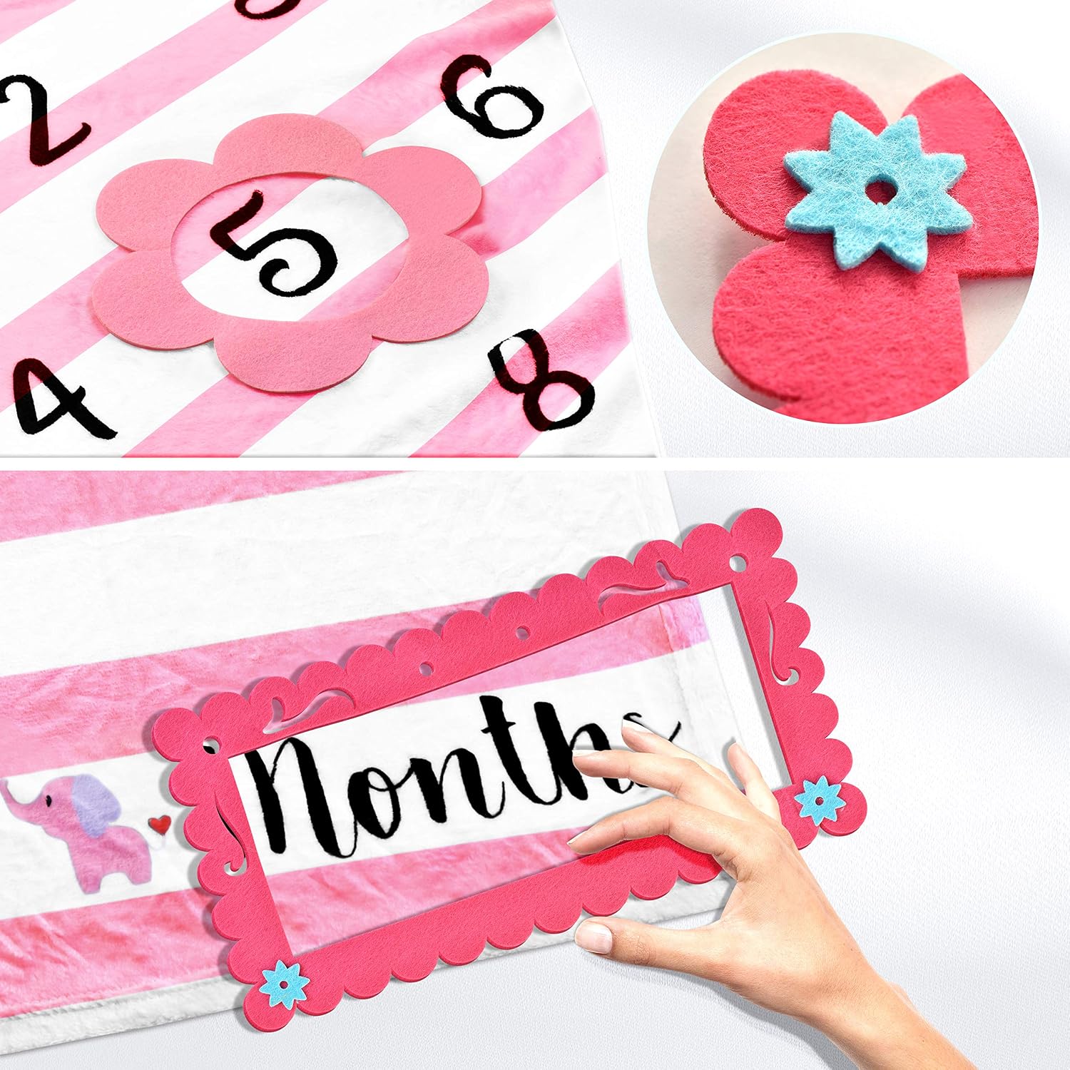 Tiny Gifts Baby Monthly Milestone Blanket + 2 Frame Props | 60" x40” | Thick, Soft Minky Fleece (Pink)