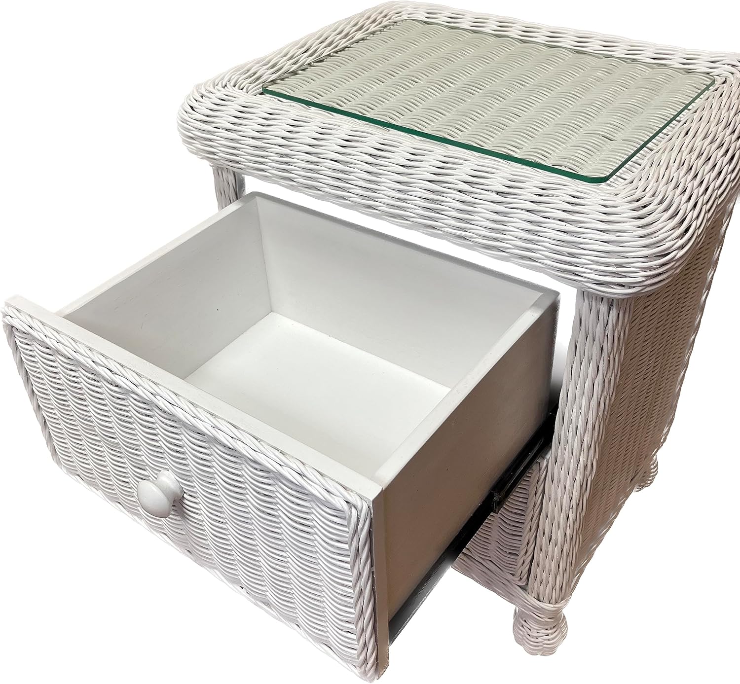 White Woven Wicker Nightstand 2 Drawer by Wicker Paradise