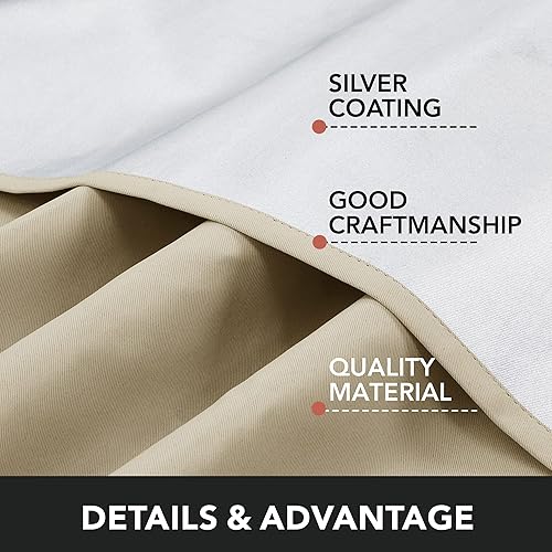 Miniatura 2 de Deconovo - Cortinas opacas con ojales térmicos y parte trasera plateada, 2 paneles, Poliéster & Mezcla de poliéster, Beige