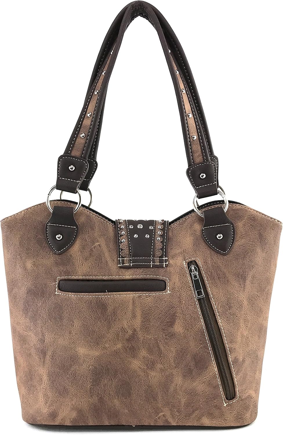 Justin West Tooled Floral Embroidery Buckle Studded Concealed Carry Tote Purse (Coffee Purse Wallet Set) - Image 4
