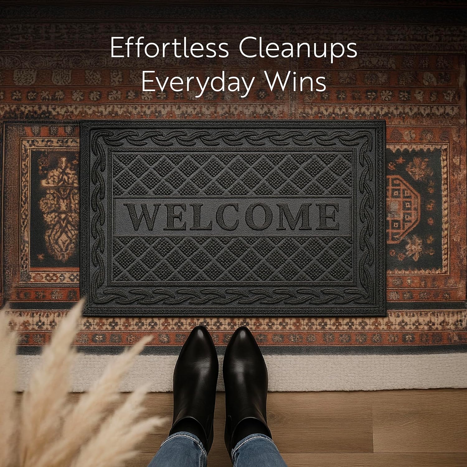 Restaurantware Comfy Feet 36 x 24 Inch Welcome Mat 1 Outdoor Welcome Doormat - Heavy-Duty For Homes Offices Or Restaurants Gray Polypropylene Outside Doormat Low-Profile Easy To Clean
