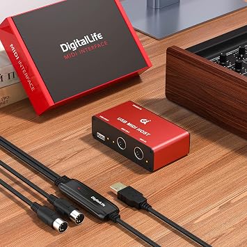 DigitalLife BridgeCore USB MIDI Host, USB to 5-PIN DIN MIDI (Red, Metal)