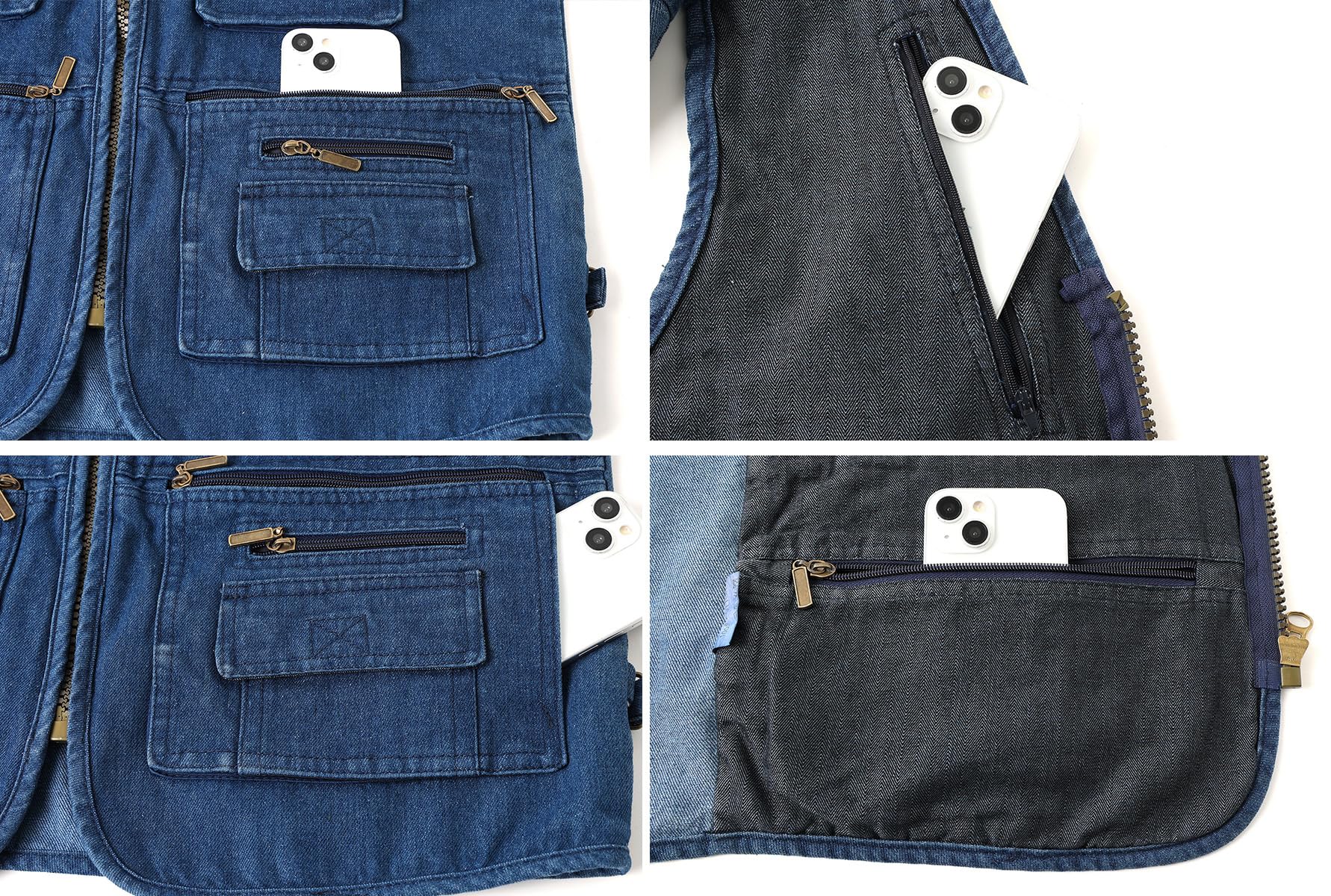 Gilet en Jeans pour Homme Poids Lourd Gilet en Denim de Travail Vintage Veste de Denim Sans Manches Multi Poches Gilet de Moto