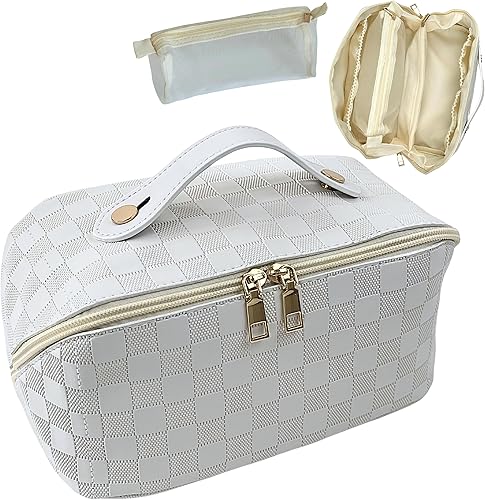 Miniatura 5 de JAZD Bolsa de cosméticos de viaje de gran capacidad, bolsa de maquillaje que se abre plana para un fácil acceso, bolsa de cosméticos portátil