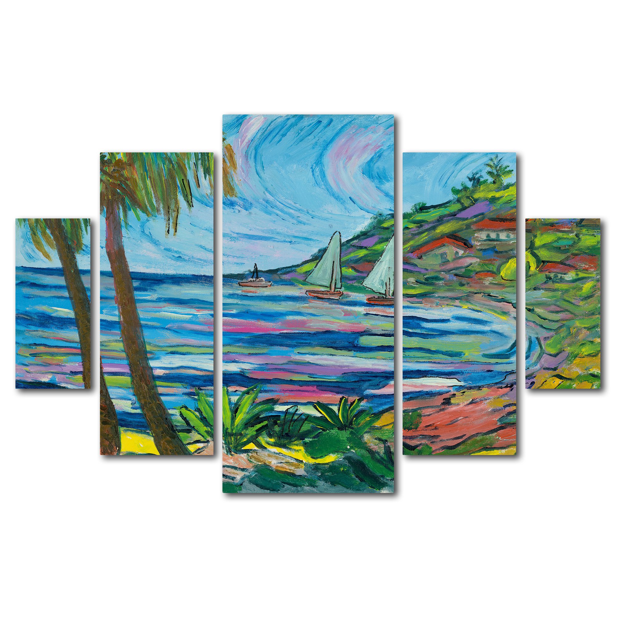 Trademark Fine Art Island Bay by Manor Shadian 5 Piece Multi Panel Art Set