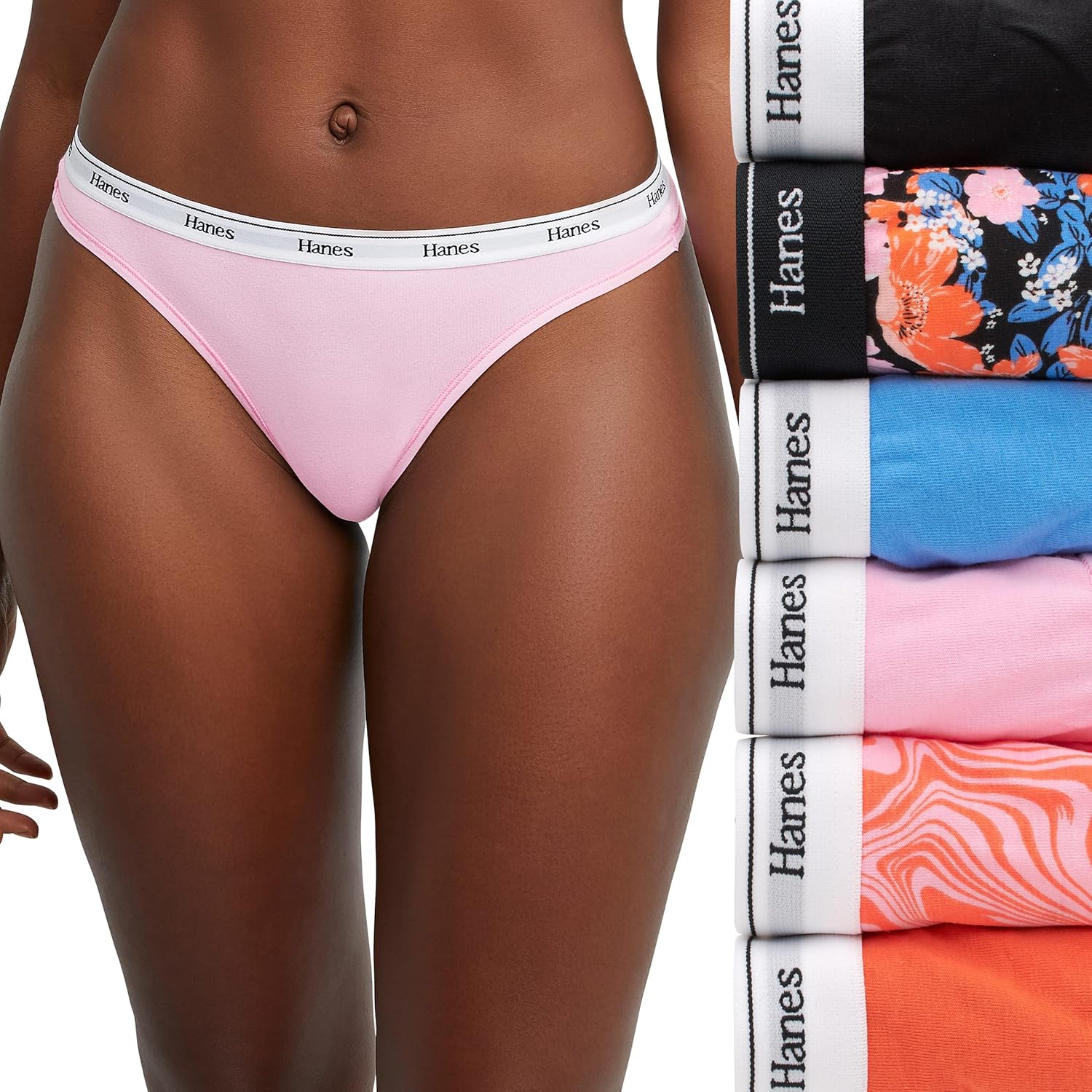 Hanes Women's Originals Thong Panties, Breathable Stretch Cotton Underwear, Assorted, 6-Pack - Image 2