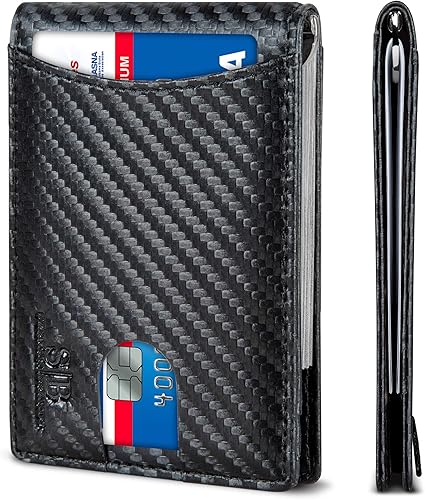 SERMAN BRANDS RFID Blocking Slim Bifold Genuine Leather Minimalist Front Pocket Wallets for Men with Money Clip Thin Mens