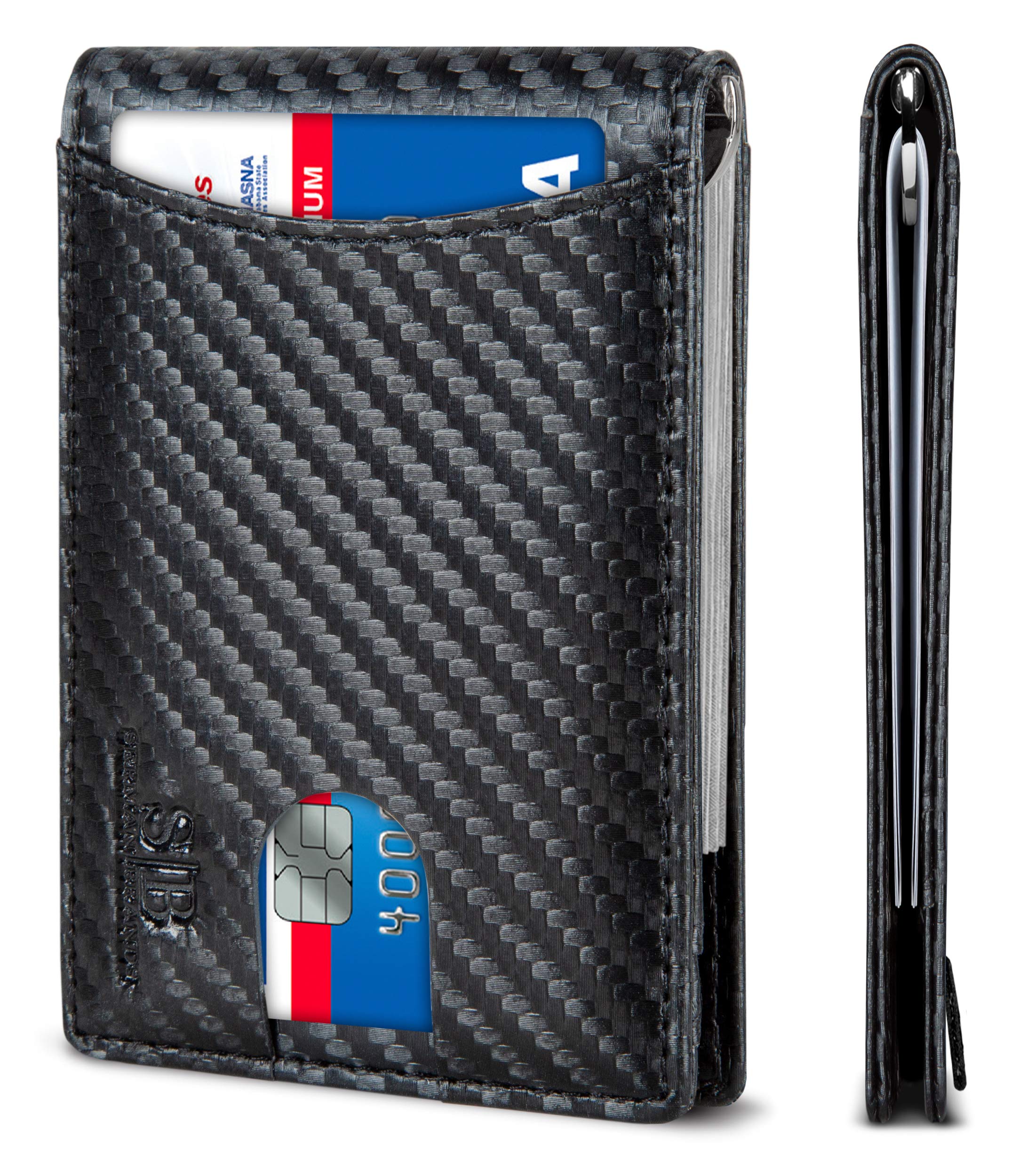 SERMAN BRANDS RFID Blocking Slim Bifold Genuine Leather Minimalist Front Pocket Wallets for Men with Money Clip Thin Mens