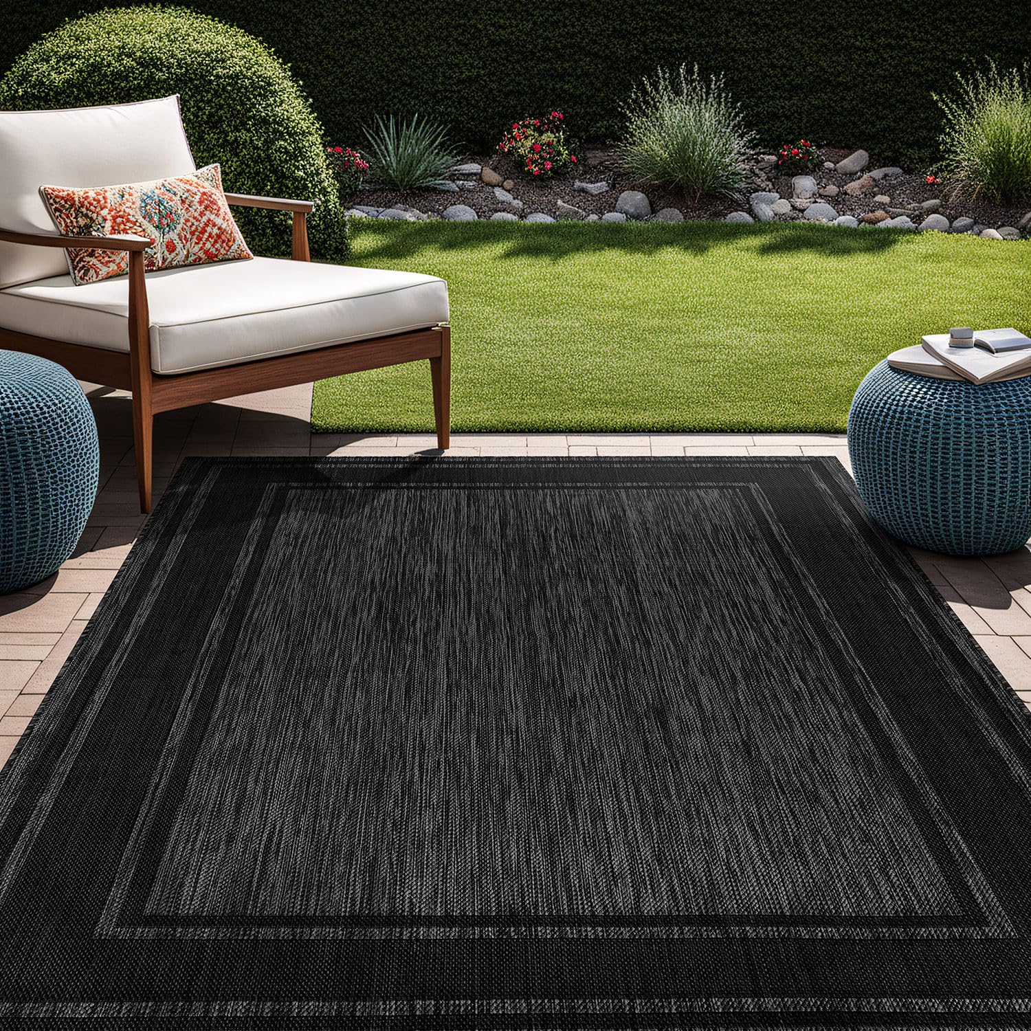 Beverly Rug Outdoor 8x10 Modern Bordered Area Rug