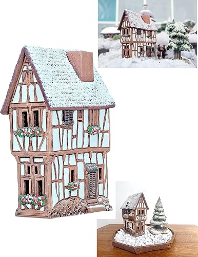Midene Casa de pueblo navideño en miniatura de cerámica del histórico Bernkastel-Kues en Alemania Decoración de temporada Vela de té y soporte de