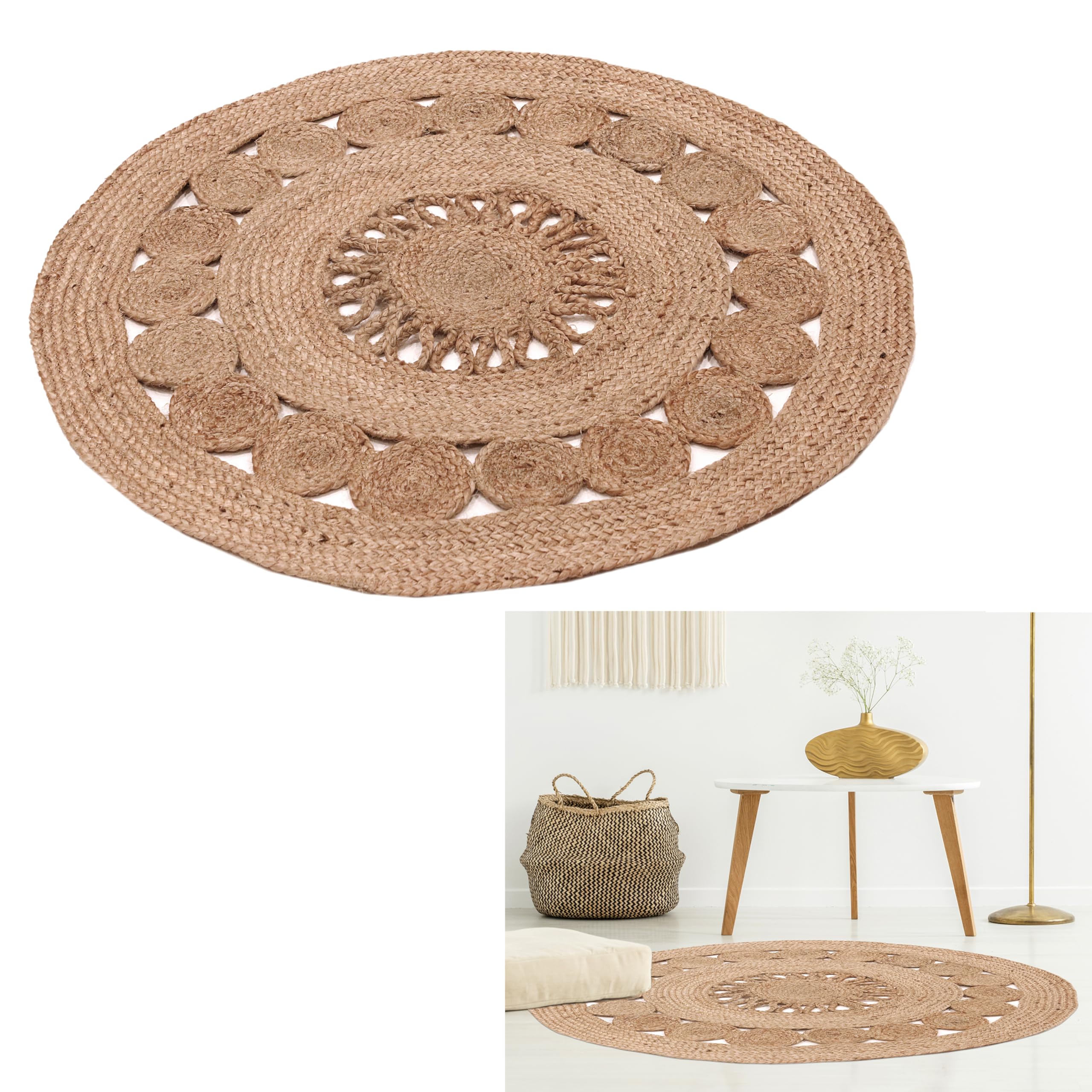 Tapis rond en jute ajouré 90 cm beige Home Deco Factory TX9027