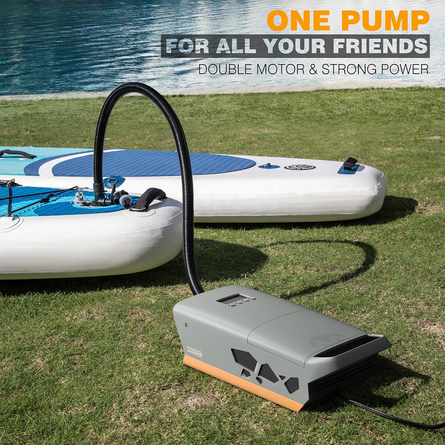 OutdoorMaster 20PSI High Pressure SUP Air Pump The Cachalot - Intelligent Dual Stage Inflation & Auto-Off, Deflation Function, 12V DC Car Connector for Inflatable Stand Up Paddle Boards, Boats : Sports & Outdoors