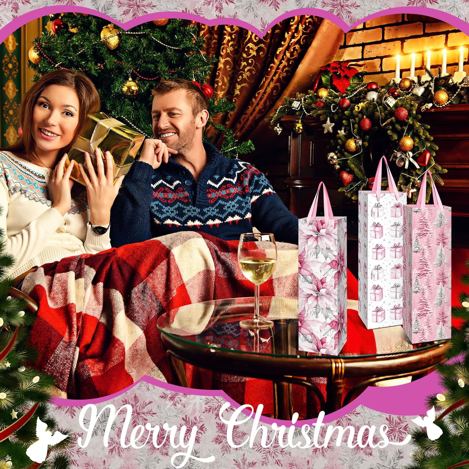 TaoBary 12 Pcs Valentine's Day Wine Bags Valentines Pink Wine Bottle Gift Bags with Handles Paper Gift Bag for Valentine's Day Party Favors Holiday Festival Table Centerpieces Decor - Image 6