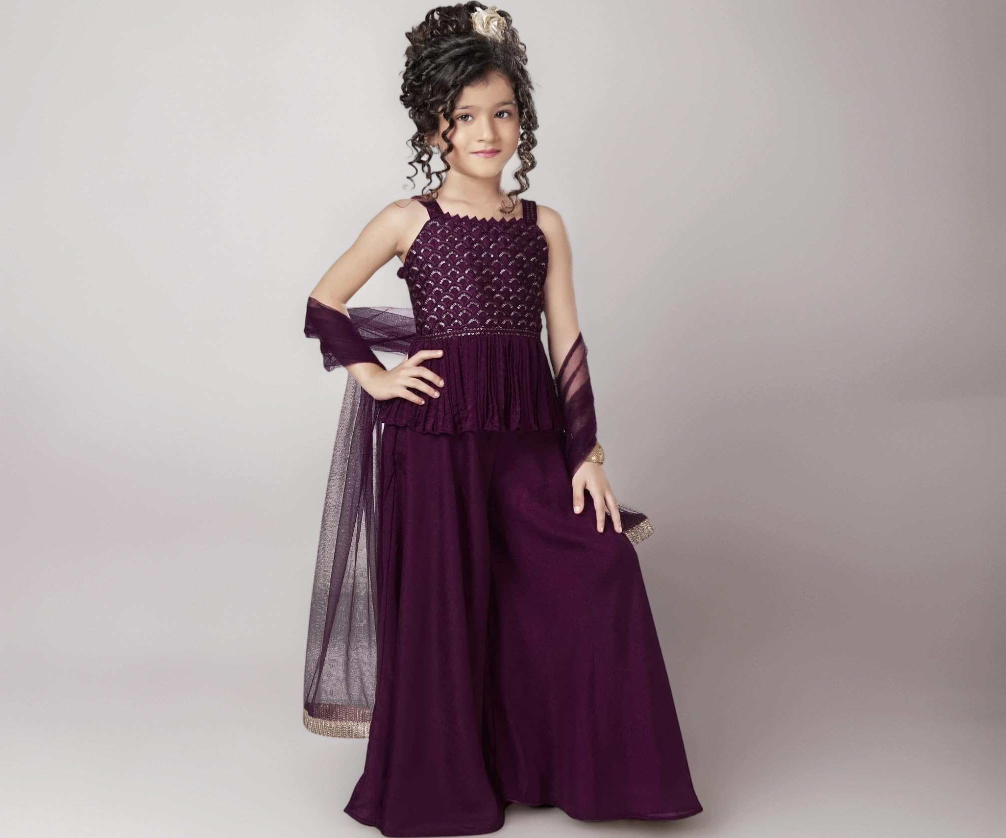 Angel f Studio Girl's Embroidered Kurta with Palazzo Pants & Dupatta/Readymade kurta set for girls