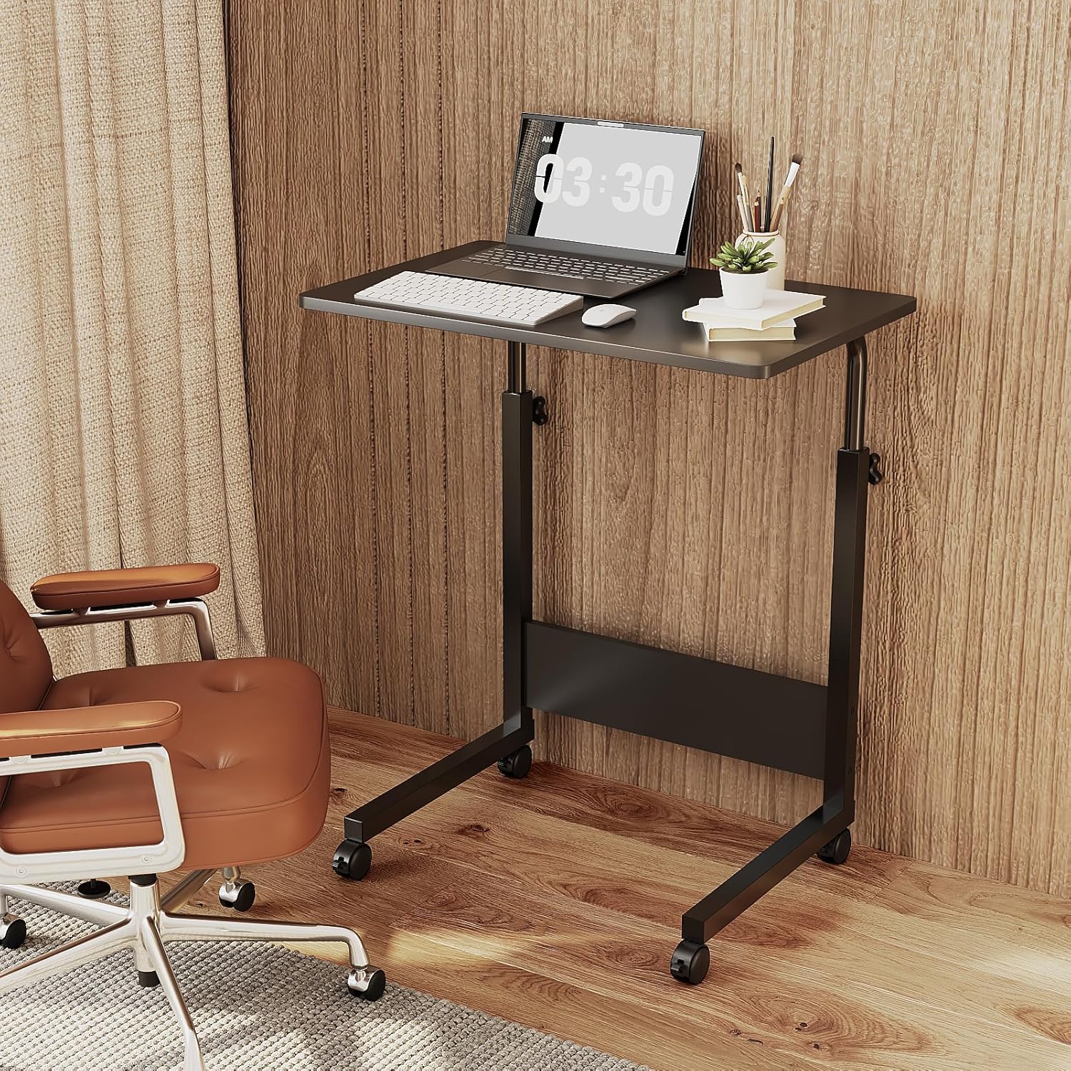 FCH Portable Computer Workstation, Standing Desk Adjustable Height, Small Computer Desk w/Rolling, Sit Stand Laptop Desk TV Tray for Bed Sofa Hospital Reading Eating, Black, 23.6"