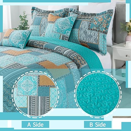 Miniatura 6 de VAPUTAR Juego de edredón de algodón tamaño Queen (90 x 98 pulgadas) + fundas de almohada a juego (20 x 27 pulgadas) + funda de almohada (18 x 18