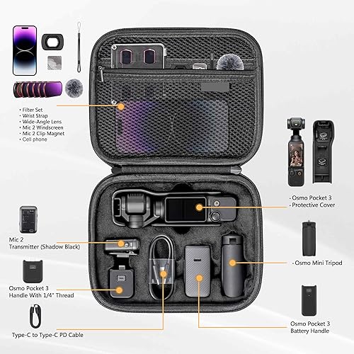 Miniatura 2 de Tomat Osmo Pocket 3 Caso, bolsa protectora de almacenamiento de PU portátil para DJI Osmo Pocket 3 Creator Combo Accesorios con correas de hombro