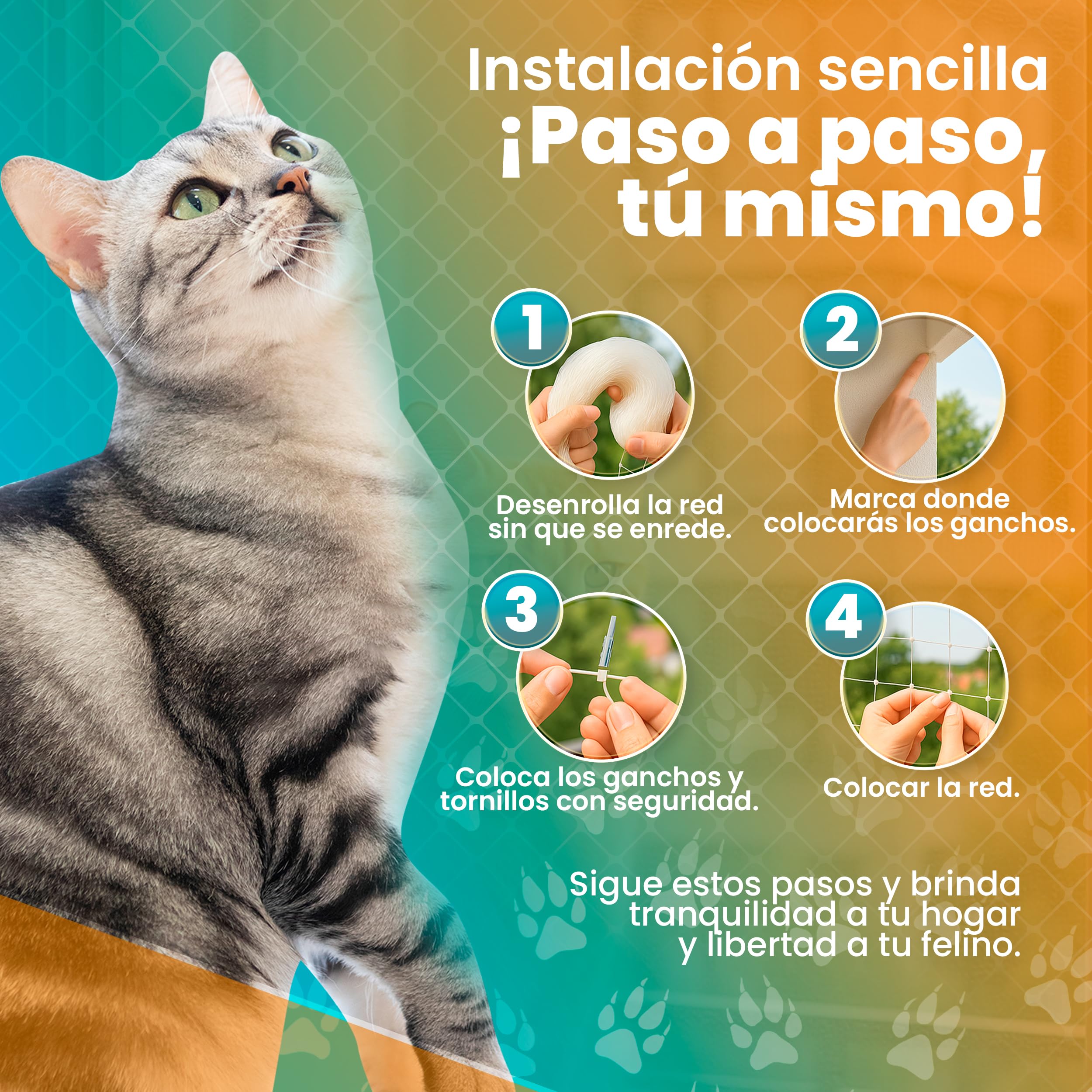 VENIO - Red para Gatos Terraza Resistente y Transparente - Protección Segura para Balcones y Ventanas - Malla para Gatos Anticaídas de Exterior y Fácil Instalación 5x3 m
