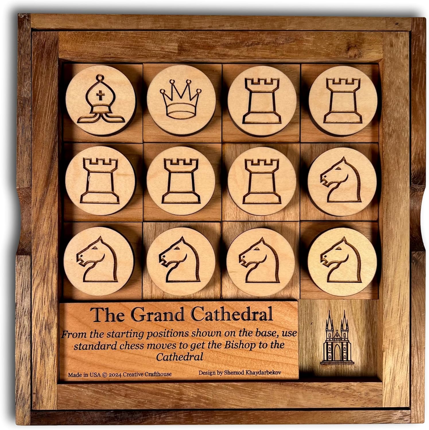 The Grand Cathedral Chess Puzzle - Wooden Brain Teaser Puzzle