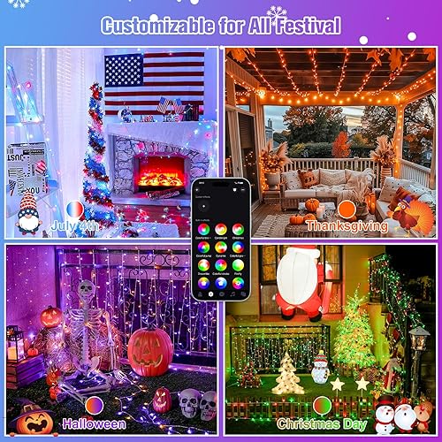 Miniatura 57 de JMEXSUSS Guirnalda de luces LED de 168 pies, 600 luces LED para el día de San Valentín, luces rojas de Navidad con alambre transparente, 8 modos