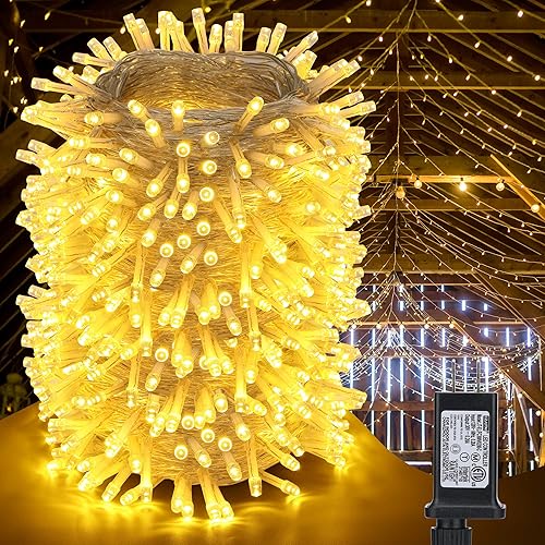 Luces decorativas de Navidad para interiores y exteriores, 500 luces LED de 174 pies, 8 modos, impermeables, enchufables, alambre transparente,
