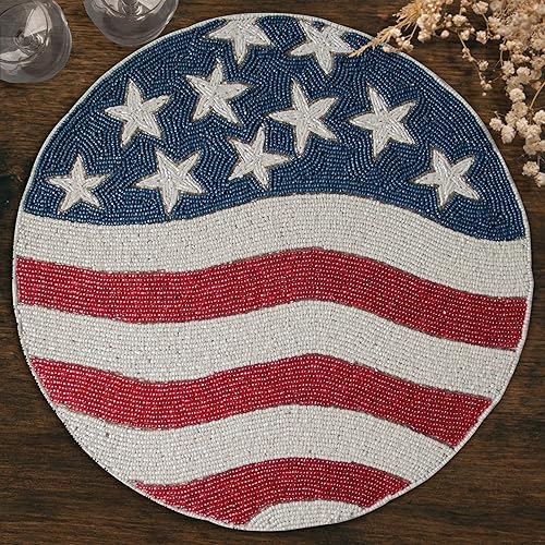 Decozen Manteles individuales patrióticos con cuentas, juego de 8 a 14 pulgadas, 4 de julio, bandera estadounidense, libertad, estrellas,