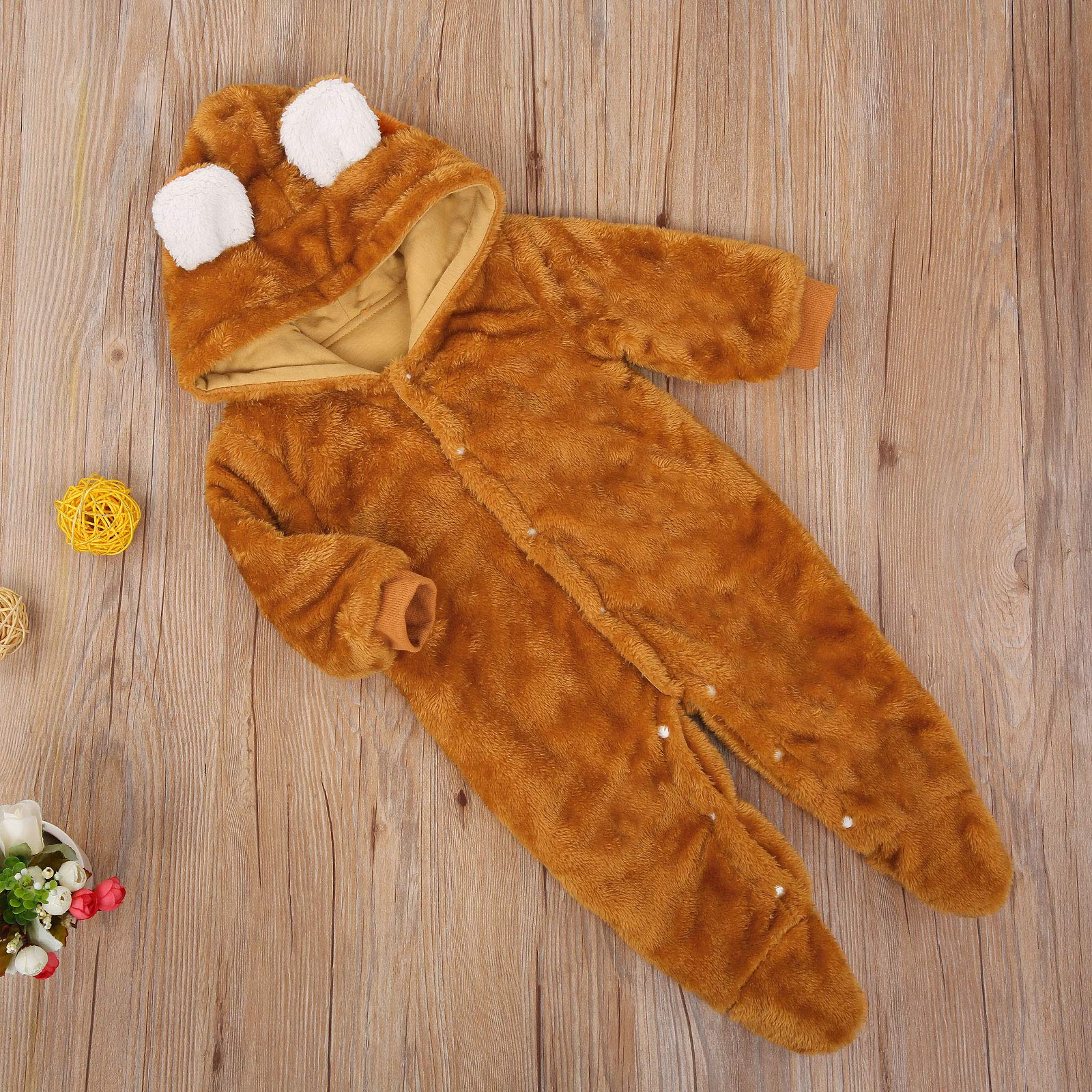 Newborn Deer Warmer Snowsuit Cotton Fleece Hooded Romper Jumpsuit for Baby Girls Boys (B-Brown, 3-6 Months)