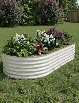 KYBOLT 8X4X1.5ft Galvanized Steel Raised Garden Bed 2-Pack, Multi-Size Oval Wave Planter Boxes for Herbs/Vegetables/Flowers - Open-Base Drainage & Rust-Proofs Design, Tool-Free Assembly Retro Beige