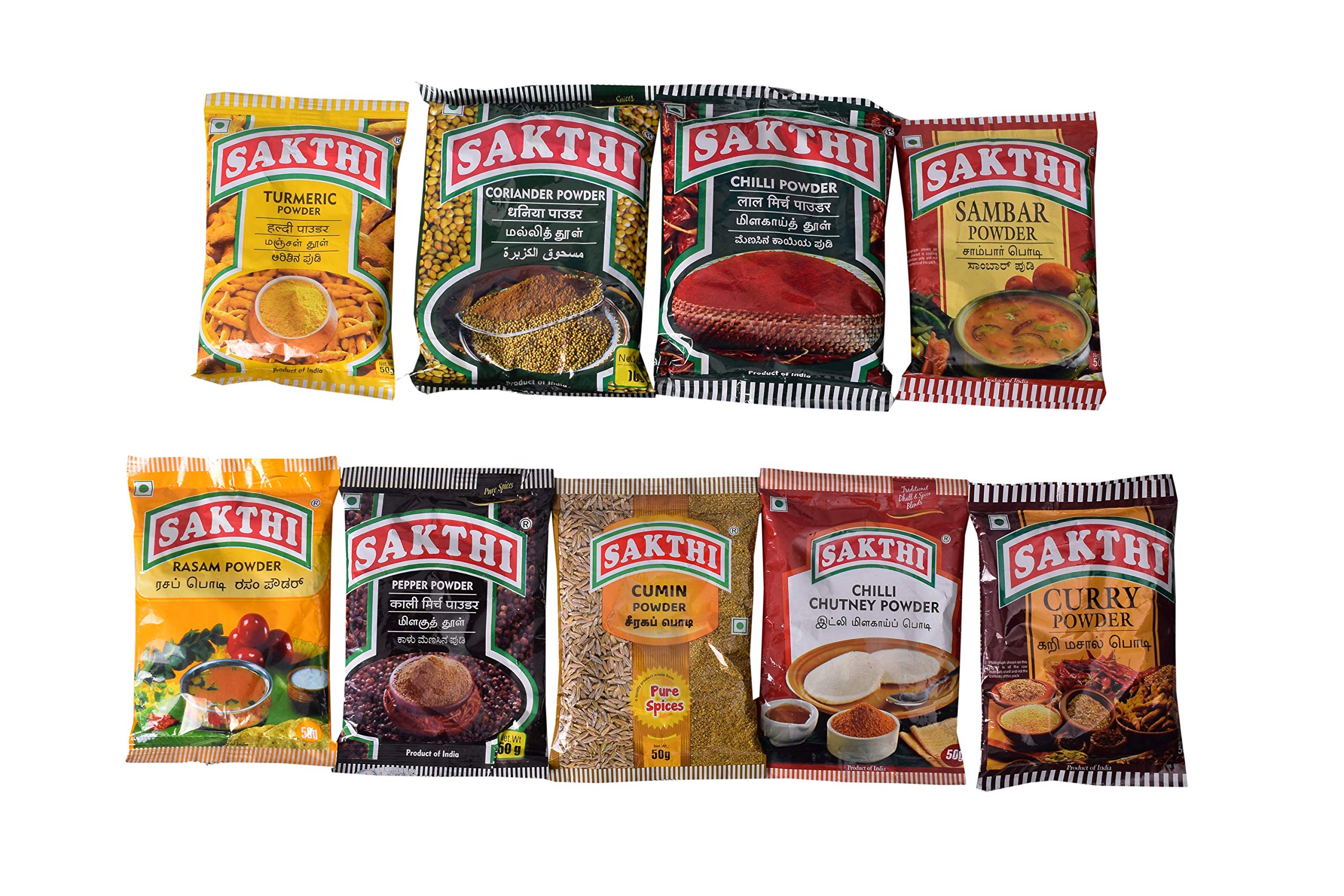 SAKTHI Masala, Veg Combo - 9 Varieties ( Turmeric 50g, Coriander 100g, Chilli 100g, Sambar 100g, Rasam 50g, Idly Chilli 100g, Pepper 100g, Cumin 50g, Curry Masala 50g ) (B07PLJ9LCB) Amazon Price History, Amazon Price Tracker
