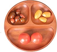 Vista 9 de VieWood Bandeja de madera para servir, platos de madera divididos de 3 compartimentos, platos de madera para postres divididos, bebidas, cupcakes