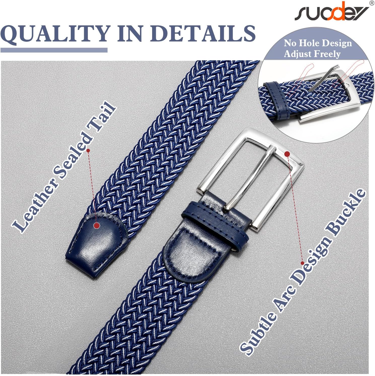 SUOSDEY Elastic Fabric Braided Belts for Men, Stretch Woven Belts for Golf Casual Jeans Shorts - Image 3