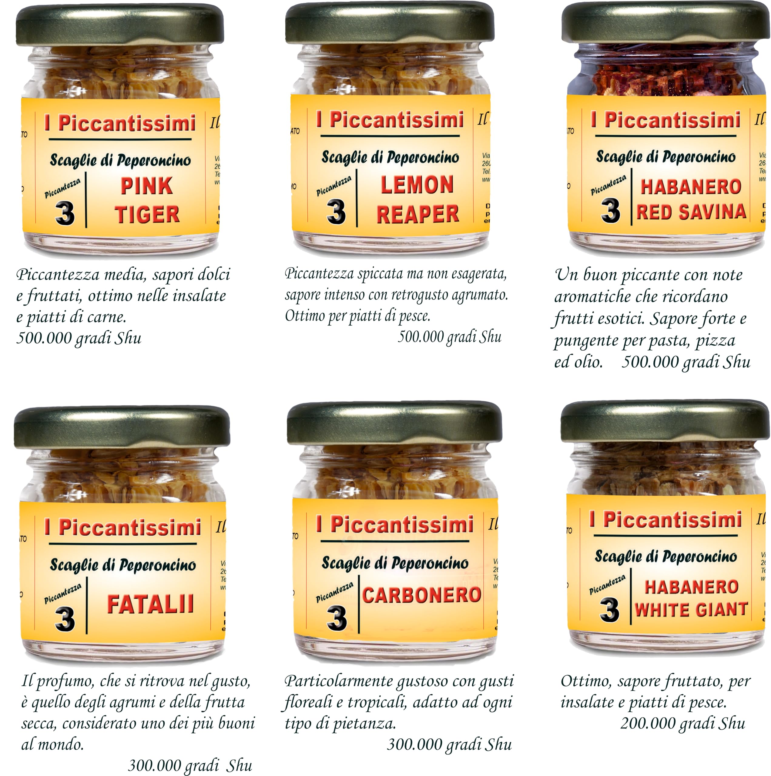 I Piccantissimi - Set 3 Vasetti a Scelta fra oltre 40 gusti di Peperoncino Piccante artigianale - Confezione Personalizzabile.