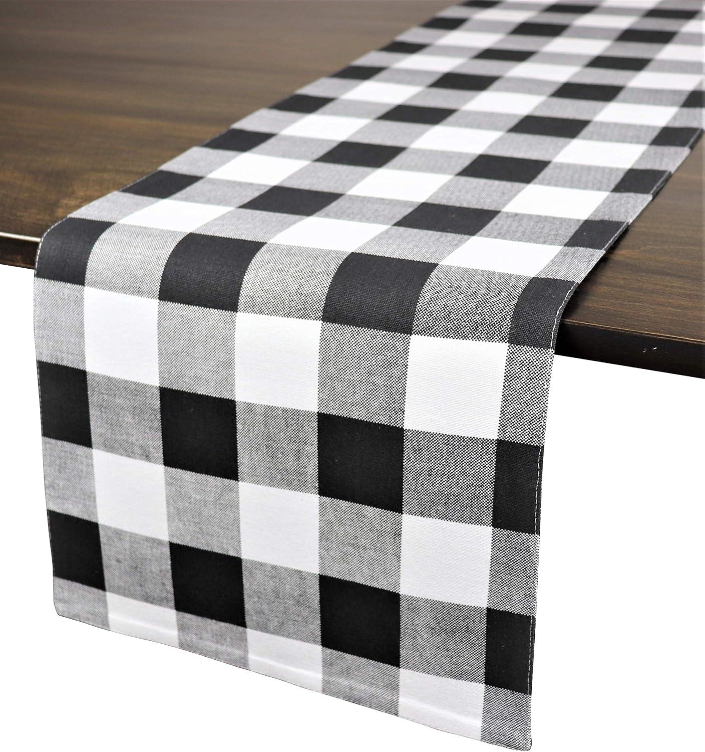 Get Special Price Crabtree Collection Deluxe Cotton Holiday Table Linens, Bright Colors for Kitchens and Dining Rooms - (Black Buffalo Check 12x72 Runner)